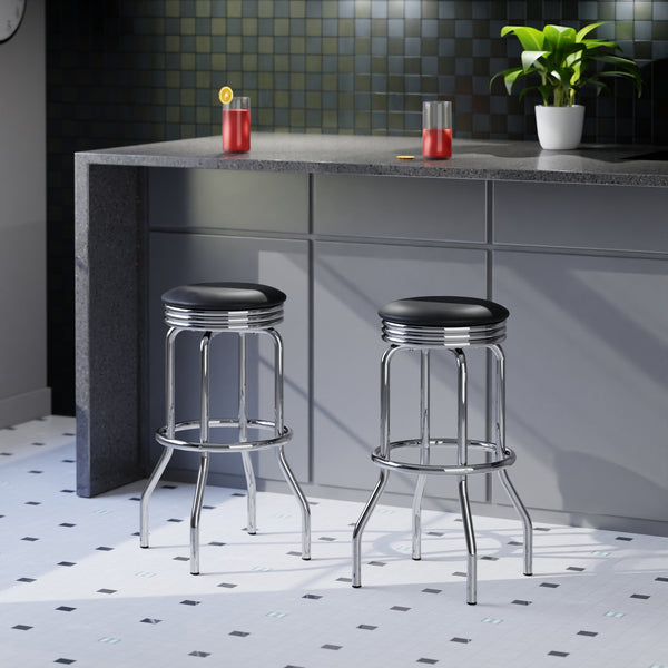 Winsome Wood Summit 2-piece Swivel Seat Stool Set - Modern Black Pvc & Chrome Finish For Stylish Dining & Bars Black ,Metal Pvc ,Metal 93028-winsome-wood