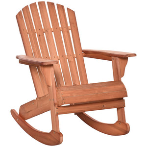 English Elm Rocking Chair Solid Wood Adirondack Style Slatted Fan Back for Porch or Patio T3971P389284