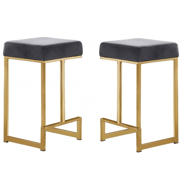 English Elm 25 in Backless Faux Leather Counter Stools with Brushed Gold Sled Base Set of 2 Grey+Gold B011P497736