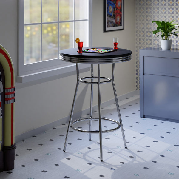 Winsome Wood Summit Round High Table - Modern Black Pvc Top With Chrome Frame | Perfect For Dining & Gatherings Black ,Chrome Composite Wood ,Metal 93030-winsome-wood