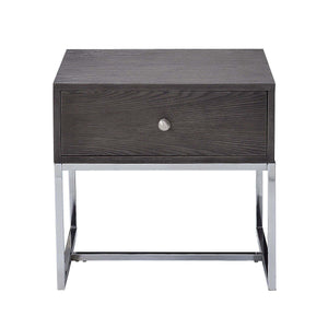 English Elm Grey Oak End Table With Chrome Sled Base - Stylish Modern Storage Solution For Living Room Elegance B062P189217