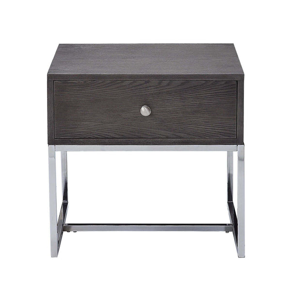 English Elm Grey Oak End Table With Chrome Sled Base - Stylish Modern Storage Solution For Living Room Elegance B062P189217