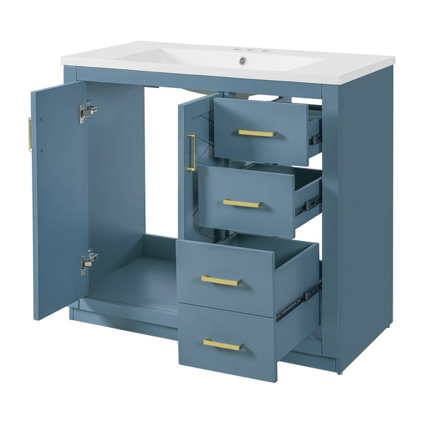 English Elm 36'' Bathroom Vanity with Ceramic Sink Combo Solid Wood Frame Soft-Closing Drawers Ample Storage Elegance Indigo N710P243327M
