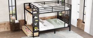 English Elm Queen Over Queen Metal Bunk Bed With Storage Shelves & Drawers - Stylish Space-Saving Solution For Teens W1580S00235-GIGA