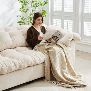 English Elm 94.8" Chenille Modern Deep Seat Sofa Plush Cloud-Like Upholstery, Solid Wood Frame, Luxurious Comfort Beige W1193S00175