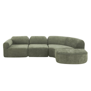 English Elm 111" Curved Sectional Sofa Set Plush Lamb Wool Upholstery Deep Seat Ottoman Lounge Green N767P371305G