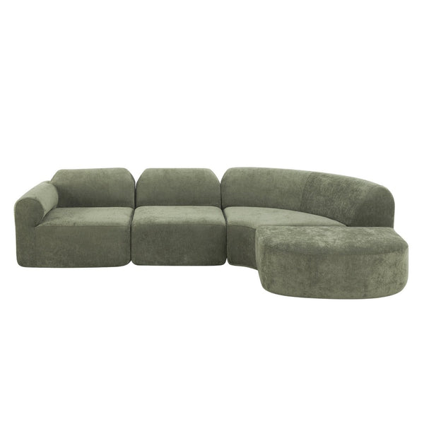 English Elm 111" Curved Sectional Sofa Set Plush Lamb Wool Upholstery Deep Seat Ottoman Lounge Green N767P371305G