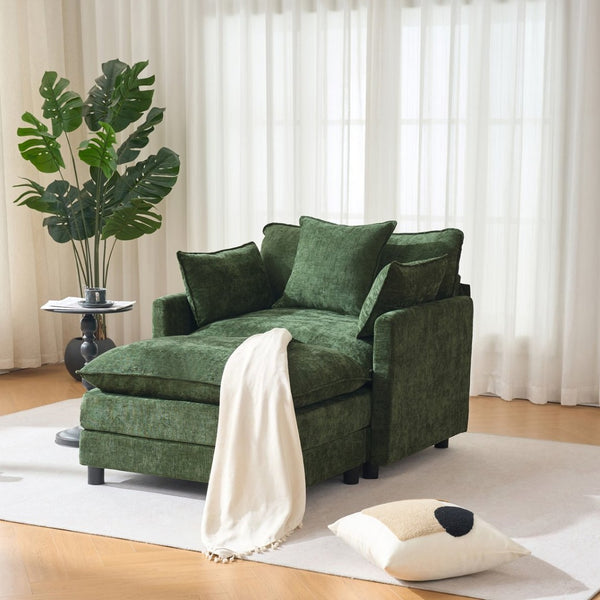 English Elm 39.4" Chenille Club Chair with Ottoman Solid Wood Frame Contemporary Living Room Seat Green W3244P427726