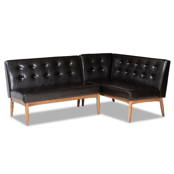 Baxton Studio Baxton Studio Arvid Mid-Century Modern Dark Brown Faux Leather Upholstered Dining Nook Set 4-Piece BBT8051-Dark Brown/Walnut-4PC Dining Nook Set