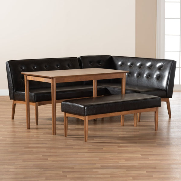 Baxton Studio Baxton Studio Arvid Mid-Century Modern Dark Brown Faux Leather Upholstered Dining Nook Set 4-Piece BBT8051-Dark Brown/Walnut-4PC Dining Nook Set