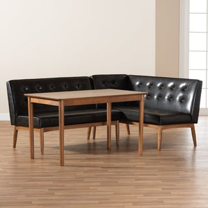 Baxton Studio Baxton Studio Arvid Mid-Century Modern Dark Brown Faux Leather Upholstered Dining Nook Set 3-Piece BBT8051-Dark Brown/Walnut-3PC Dining Nook Set