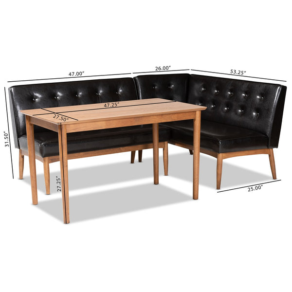 Baxton Studio Baxton Studio Arvid Mid-Century Modern Dark Brown Faux Leather Upholstered Dining Nook Set 3-Piece BBT8051-Dark Brown/Walnut-3PC Dining Nook Set