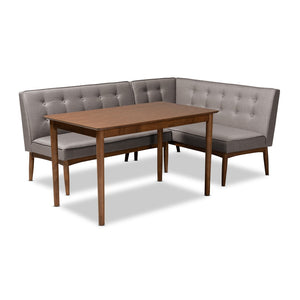 Baxton Studio Baxton Studio Mid-Century Modern Gray Upholstered Dining Nook Set for Cozy Spaces and Style 3-Piece BBT8051-Grey/Walnut-3PC Dining Nook Set
