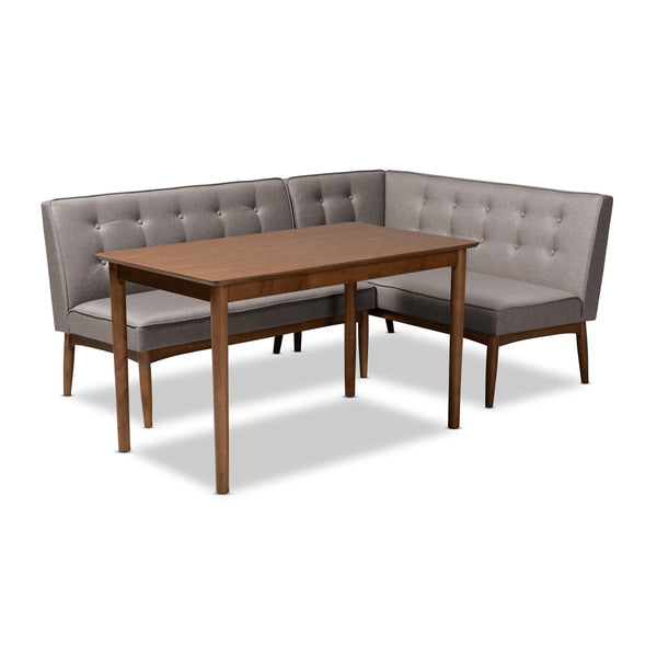 Baxton Studio Baxton Studio Mid-Century Modern Gray Upholstered Dining Nook Set for Cozy Spaces and Style 3-Piece BBT8051-Grey/Walnut-3PC Dining Nook Set