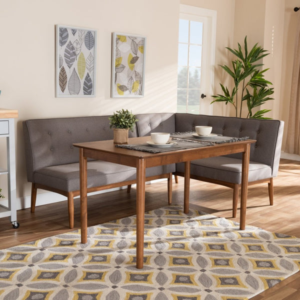 Baxton Studio Baxton Studio Mid-Century Modern Gray Upholstered Dining Nook Set for Cozy Spaces and Style 3-Piece BBT8051-Grey/Walnut-3PC Dining Nook Set