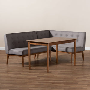Baxton Studio Baxton Studio Mid-Century Modern Gray Upholstered Dining Nook Set for Cozy Spaces and Style 3-Piece BBT8051-Grey/Walnut-3PC Dining Nook Set