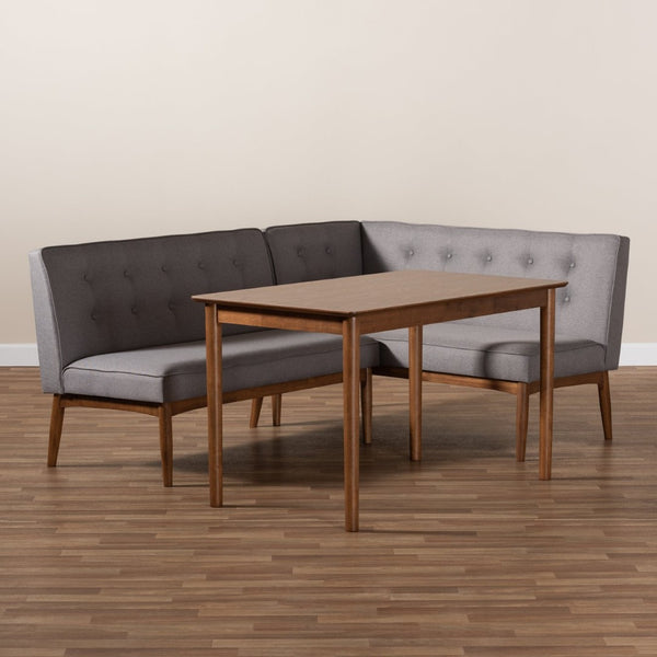 Baxton Studio Baxton Studio Mid-Century Modern Gray Upholstered Dining Nook Set for Cozy Spaces and Style 3-Piece BBT8051-Grey/Walnut-3PC Dining Nook Set