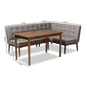 Baxton Studio Baxton Studio Mid-Century Modern Gray Upholstered Dining Nook Set for Cozy Spaces and Style 3-Piece BBT8051-Grey/Walnut-3PC Dining Nook Set