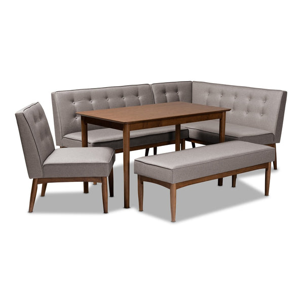 Baxton Studio Baxton Studio Mid-Century Modern Gray Upholstered Dining Nook Set for Cozy Spaces and Style 5-Piece BBT8051-Grey/Walnut-5PC Dining Nook Set