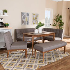 Baxton Studio Baxton Studio Mid-Century Modern Gray Upholstered Dining Nook Set for Cozy Spaces and Style 5-Piece BBT8051-Grey/Walnut-5PC Dining Nook Set