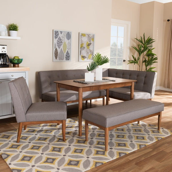 Baxton Studio Baxton Studio Mid-Century Modern Gray Upholstered Dining Nook Set for Cozy Spaces and Style 5-Piece BBT8051-Grey/Walnut-5PC Dining Nook Set