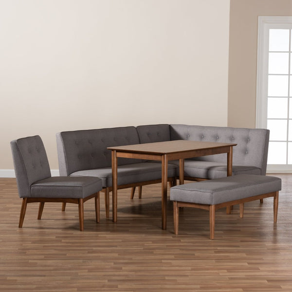 Baxton Studio Baxton Studio Mid-Century Modern Gray Upholstered Dining Nook Set for Cozy Spaces and Style 5-Piece BBT8051-Grey/Walnut-5PC Dining Nook Set