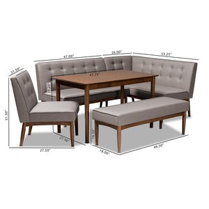 Baxton Studio Baxton Studio Mid-Century Modern Gray Upholstered Dining Nook Set for Cozy Spaces and Style 5-Piece BBT8051-Grey/Walnut-5PC Dining Nook Set