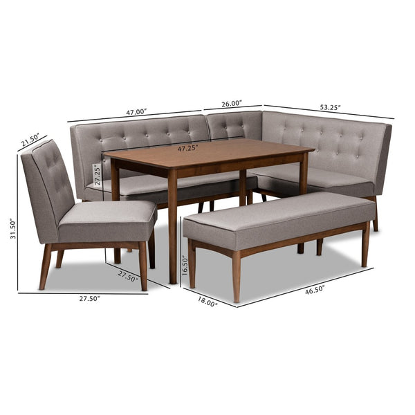 Baxton Studio Baxton Studio Mid-Century Modern Gray Upholstered Dining Nook Set for Cozy Spaces and Style 5-Piece BBT8051-Grey/Walnut-5PC Dining Nook Set