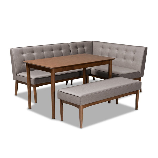 Baxton Studio Baxton Studio Mid-Century Modern Gray Upholstered Dining Nook Set for Cozy Spaces and Style 4-Piece BBT8051-Grey/Walnut-4PC Dining Nook Set
