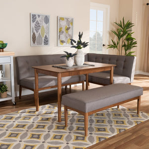 Baxton Studio Baxton Studio Mid-Century Modern Gray Upholstered Dining Nook Set for Cozy Spaces and Style 4-Piece BBT8051-Grey/Walnut-4PC Dining Nook Set