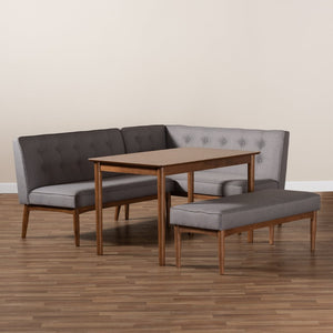 Baxton Studio Baxton Studio Mid-Century Modern Gray Upholstered Dining Nook Set for Cozy Spaces and Style 4-Piece BBT8051-Grey/Walnut-4PC Dining Nook Set