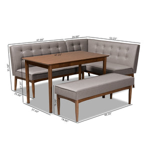 Baxton Studio Baxton Studio Mid-Century Modern Gray Upholstered Dining Nook Set for Cozy Spaces and Style 4-Piece BBT8051-Grey/Walnut-4PC Dining Nook Set