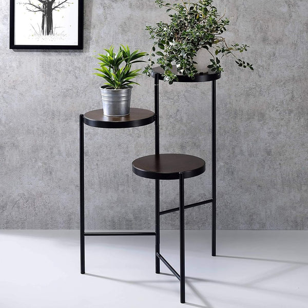 English Elm Multi-Tiered Foldable Plant Stand with Metal Frame and Wooden Round Tiers, 3-Tier Display, Black Finish — Stylish Indoor Outdoor Organizer B016P317039