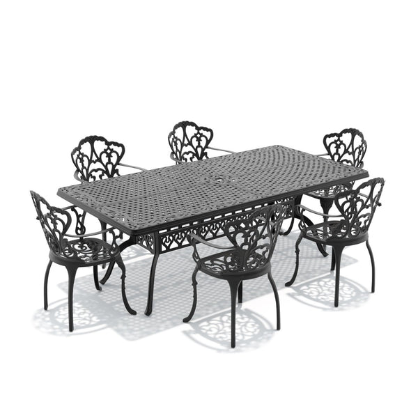 English Elm 7-piece Cast Aluminum Outdoor Dining Set with Ornate Garden Style and Cushioned Seating W1710S00607