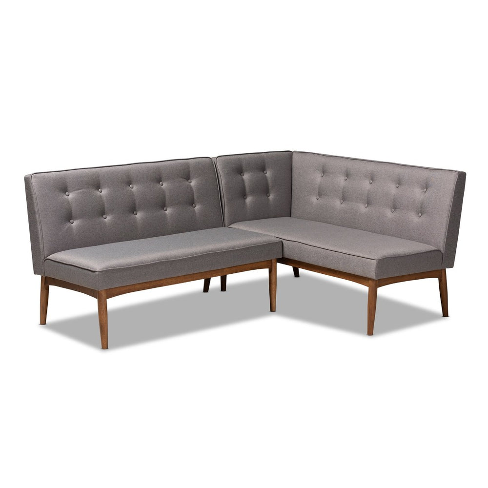 Baxton Studio Baxton Studio Arvid Mid-Century Modern Gray Upholstered 2-Piece L-Shaped Dining Banquette Set BBT8051-Grey-2PC SF Bench