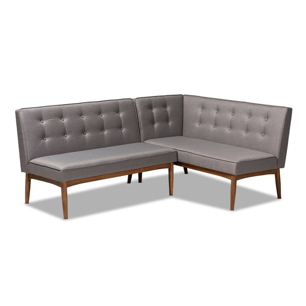 Baxton Studio Baxton Studio Arvid Mid-Century Modern Gray Upholstered 2-Piece L-Shaped Dining Banquette Set BBT8051-Grey-2PC SF Bench