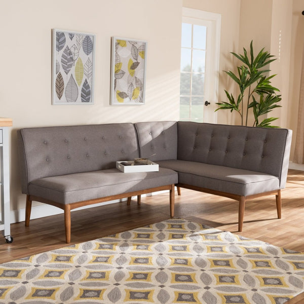 Baxton Studio Baxton Studio Arvid Mid-Century Modern Gray Upholstered 2-Piece L-Shaped Dining Banquette Set BBT8051-Grey-2PC SF Bench