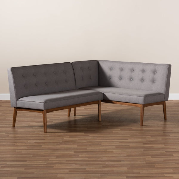 Baxton Studio Baxton Studio Arvid Mid-Century Modern Gray Upholstered 2-Piece L-Shaped Dining Banquette Set BBT8051-Grey-2PC SF Bench