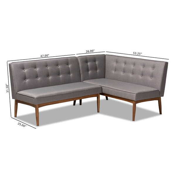 Baxton Studio Baxton Studio Arvid Mid-Century Modern Gray Upholstered 2-Piece L-Shaped Dining Banquette Set BBT8051-Grey-2PC SF Bench