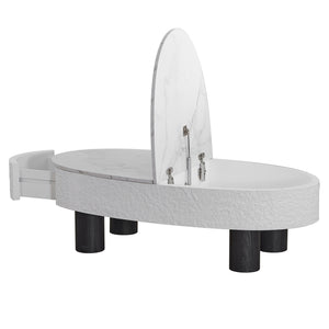 English Elm Oval Mid Century Coffee Table with Faux Marble Top, Hidden Drawer & Spacious Storage for Living Rooms W3040P382324