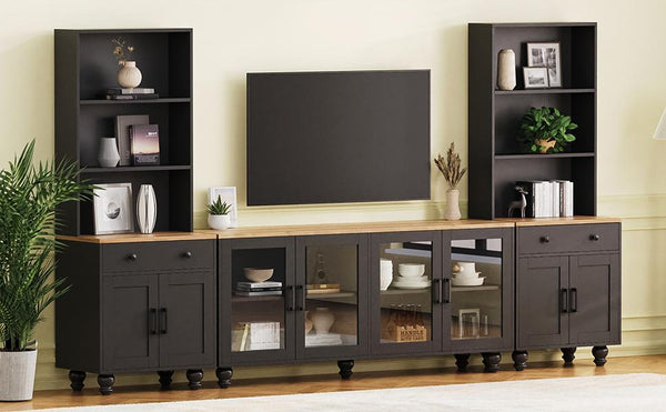 English Elm On-Trend Farmhouse Entertainment Center For Tvs Up To 70" With Adjustable Shelves & Glass Doors N721S000041B