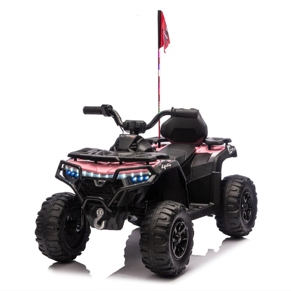 English Elm 24v Kids Electric Ride-on Atv with Dual Motors Bluetooth Led Lights and Flag Poles Pink W1578P305896