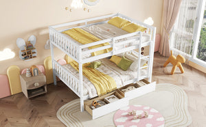 English Elm Full Full Over Full Bunk Bed In White - Durable Rubberwood With 2 Drawers, Converts To 2 Beds, Safe Design W504S00195