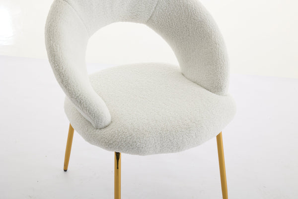 English Elm 061-Set Of 1 Cozy Teddy Fabric Dining Chair With Curved Backrest & Chic Gold Legs For Modern Spaces W527P255479