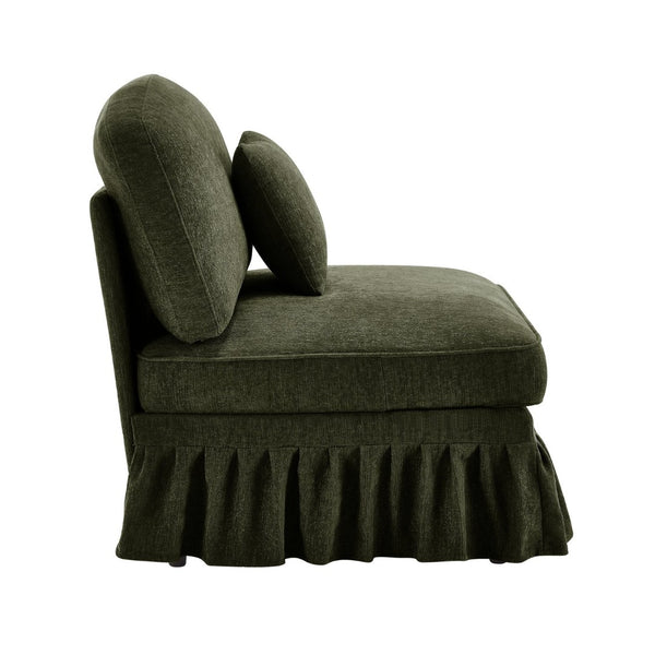 English Elm Armless Chenille Sofa Sculptural Spindle Legs Silver Thread Upholstery Living Room Green W3041P332637