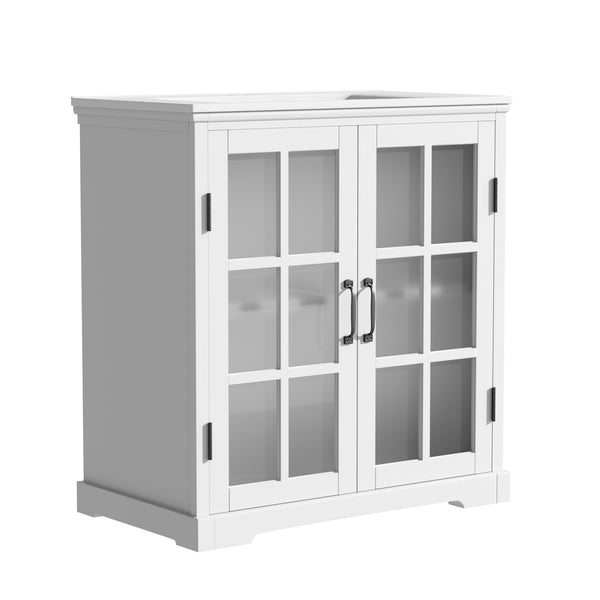 English Elm Christopher Knight Home® - 30" Modern Bathroom Vanity with Ceramic Sink, Tempered Blurred Glass Doors, Rubber Wood Frame Storage White N817P279904W