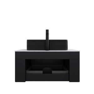 English Elm Muri Floating Bathroom Vanity Plywood Cabinet Sintered Stone Top Oak Drawer Black W2615S00183