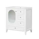 English Elm 30" Bathroom Vanity With Sink, Bathroom Vanity Cabinet With Three Drawers and Door, Solid Wood and Mdf, White