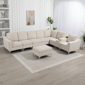 English Elm Convertible Sectional Sofa With Storage Ottoman, Usb Ports & Cupholders For Modern Living Spaces W3098S00032