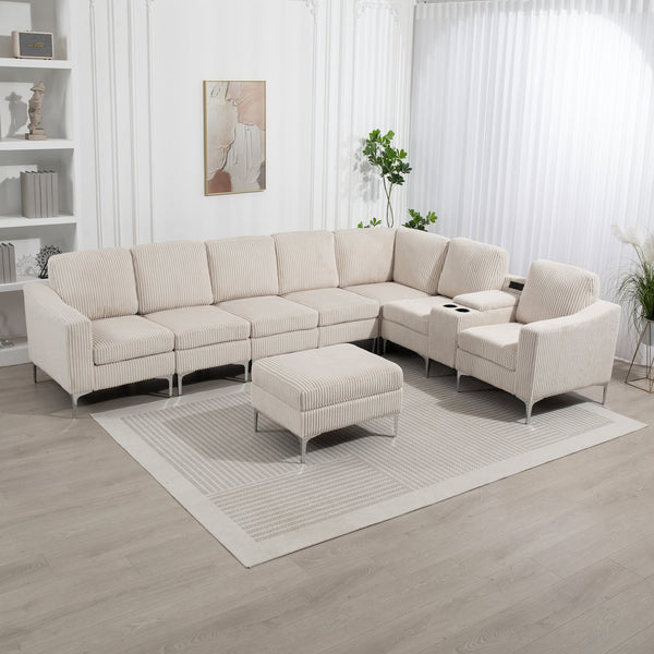English Elm Convertible Sectional Sofa With Storage Ottoman, Usb Ports & Cupholders For Modern Living Spaces W3098S00032